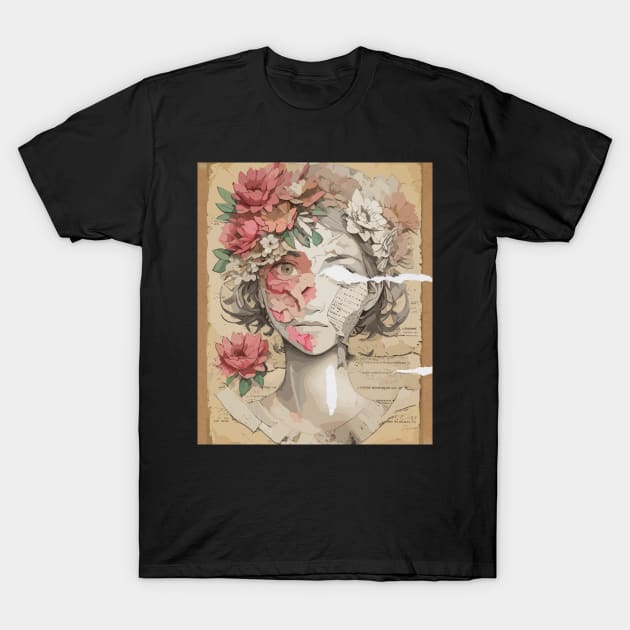 Ripped Collage of girl & flowers T-Shirt by DayDue